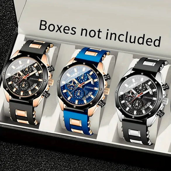 Men's Alloy Case Silicone Band Round Dial Leisure Multifunction Quartz Sports Watch