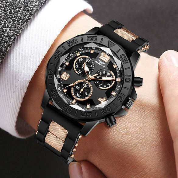Men's Alloy Case Silicone Band Round Dial Leisure Multifunction Quartz Sports Watch