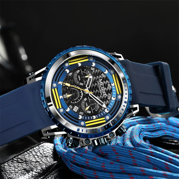 Men's Alloy Case Silicone Strap Round Dial Luminous Waterproof Chronograph Quartz Sports Watch With Printed Logo
