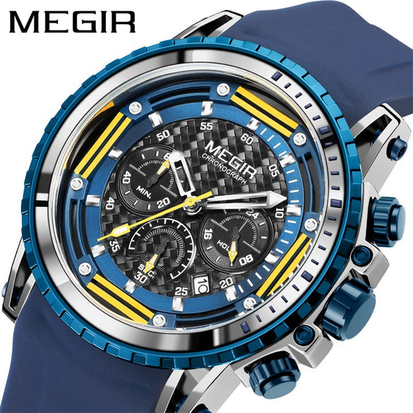 Men's Alloy Case Silicone Strap Round Dial Luminous Waterproof Chronograph Quartz Sports Watch With Printed Logo