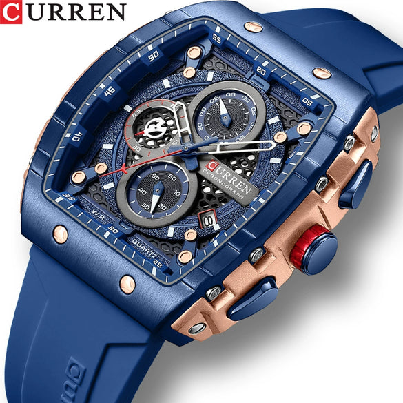Men's Alloy Case Silicone Strap Square Dial Quartz Watch