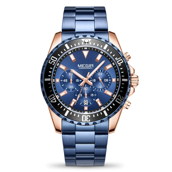 Men's Alloy Case Stainless Steel Band Round Dial Business Quartz Watch With Chronograph And Calendar