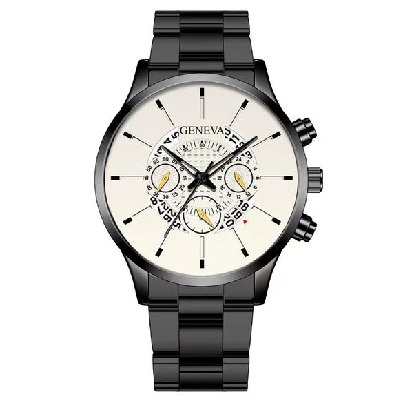 Men's Alloy Case Stainless Steel Band Round Dial Fashion Quartz Watch