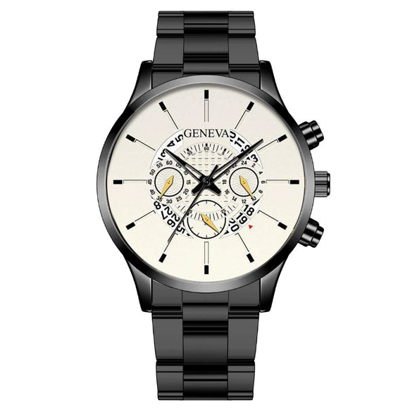 Men's Alloy Case Stainless Steel Band Round Dial Fashion Quartz Watch