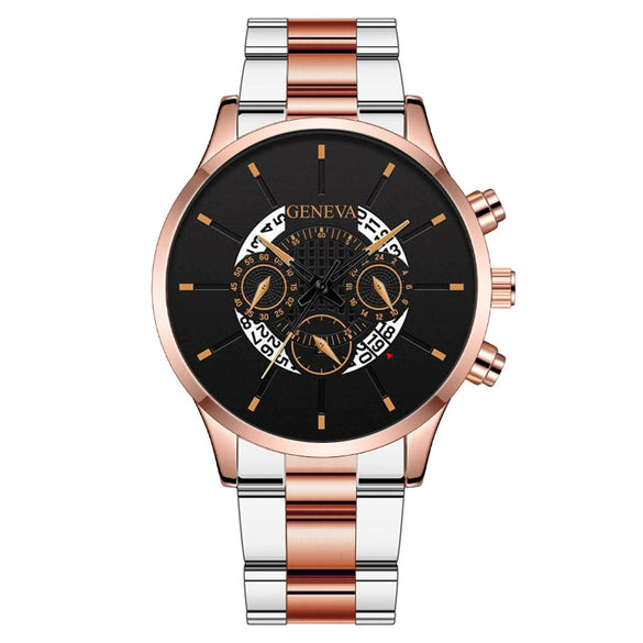 Men's Alloy Case Stainless Steel Band Round Dial Fashion Quartz Watch