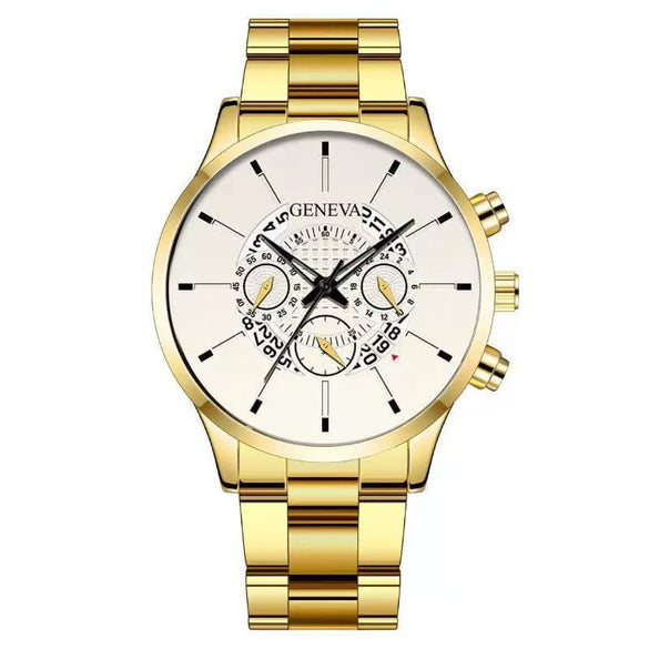Men's Alloy Case Stainless Steel Band Round Dial Fashion Quartz Watch