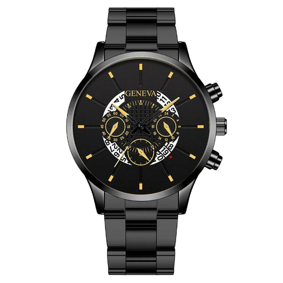 Men's Alloy Case Stainless Steel Band Round Dial Fashion Quartz Watch