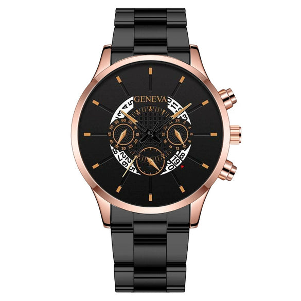 Men's Alloy Case Stainless Steel Band Round Dial Fashion Quartz Watch