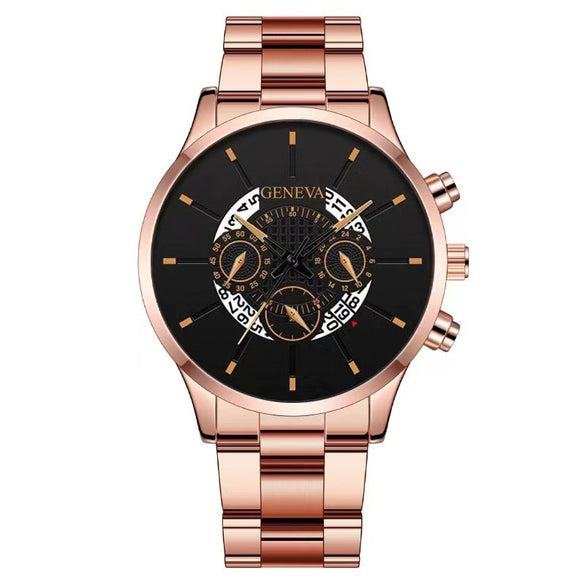 Men's Alloy Case Stainless Steel Band Round Dial Fashion Quartz Watch