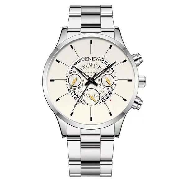 Men's Alloy Case Stainless Steel Band Round Dial Fashion Quartz Watch