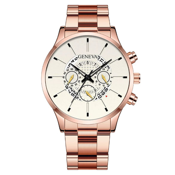 Men's Alloy Case Stainless Steel Band Round Dial Fashion Quartz Watch