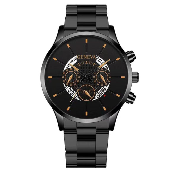 Men's Alloy Case Stainless Steel Band Round Dial Fashion Quartz Watch