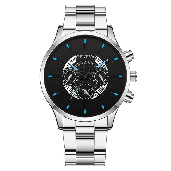 Men's Alloy Case Stainless Steel Band Round Dial Fashion Quartz Watch