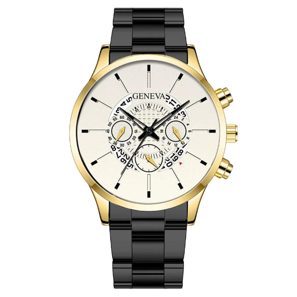 Men's Alloy Case Stainless Steel Band Round Dial Fashion Quartz Watch