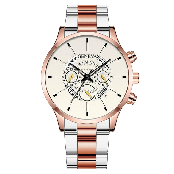 Men's Alloy Case Stainless Steel Band Round Dial Fashion Quartz Watch