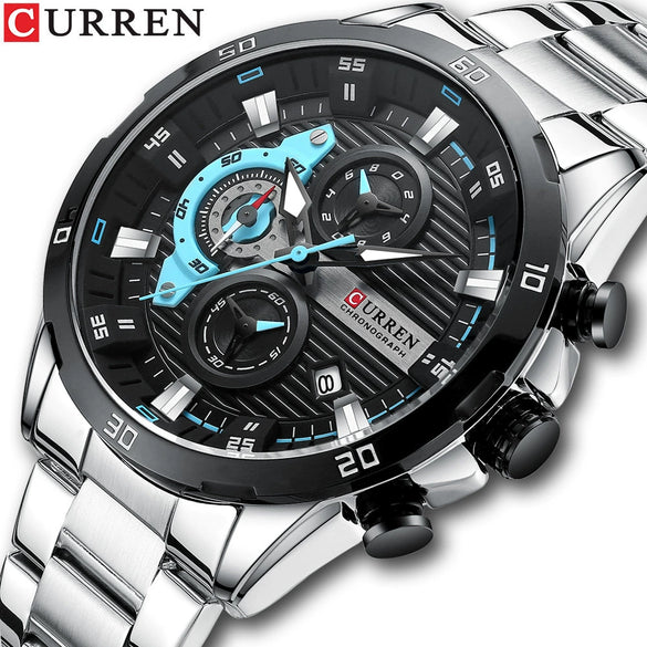 Men's Alloy Case Stainless Steel Band Round Dial Quartz Business Watch