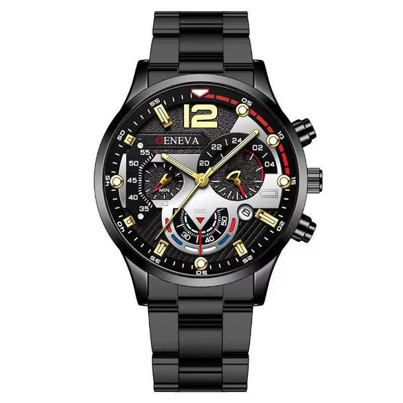 Men's Alloy Case Stainless Steel Band Round Dial Quartz Sport Luminous Leisure Watch