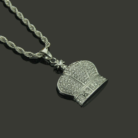 Men's Alloy Chain Necklace With Diamond Crown Pendant Hip Hop Style