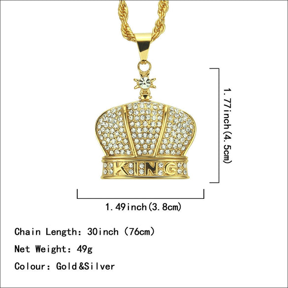 Men's Alloy Chain Necklace With Diamond Crown Pendant Hip Hop Style