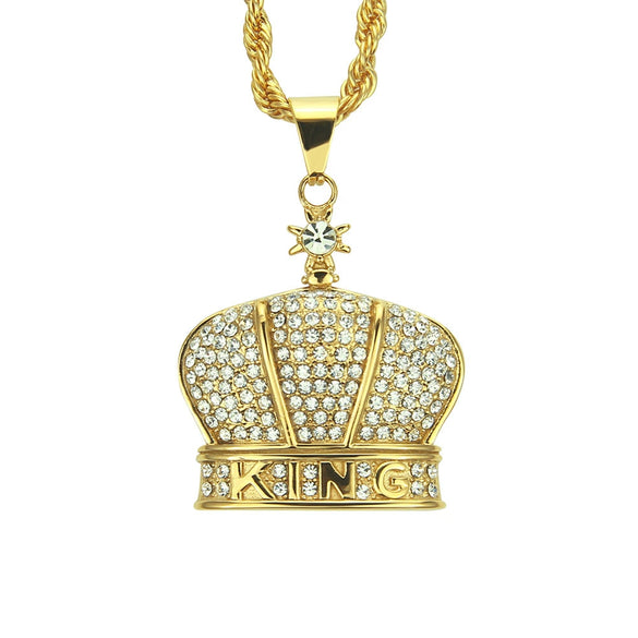 Men's Alloy Chain Necklace With Diamond Crown Pendant Hip Hop Style