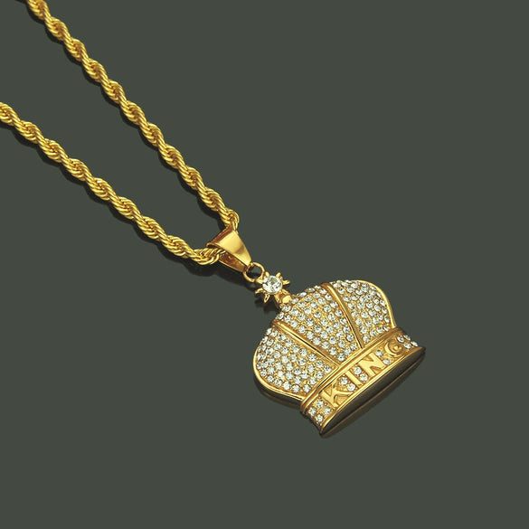 Men's Alloy Chain Necklace With Diamond Crown Pendant Hip Hop Style
