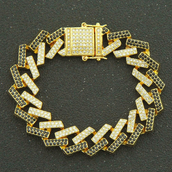 Men's Alloy Cuban Chain Bracelet With Diamond And Geometric Design Hiphop Style Magnet Buckle