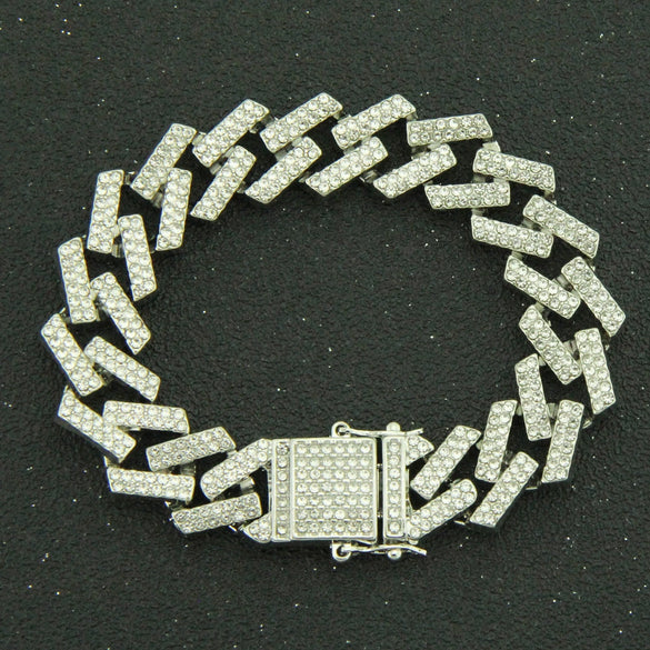 Men's Alloy Cuban Chain Bracelet With Diamond And Geometric Design Hiphop Style Magnet Buckle