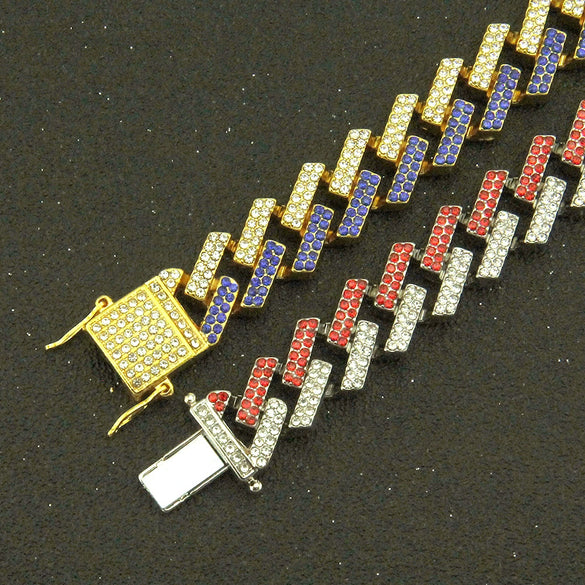 Men's Alloy Cuban Chain Bracelet With Diamond And Geometric Design Hiphop Style Magnet Buckle