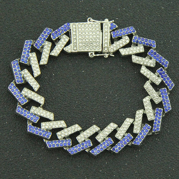 Men's Alloy Cuban Chain Bracelet With Diamond And Geometric Design Hiphop Style Magnet Buckle