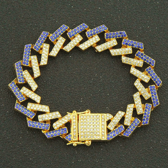 Men's Alloy Cuban Chain Bracelet With Diamond And Geometric Design Hiphop Style Magnet Buckle