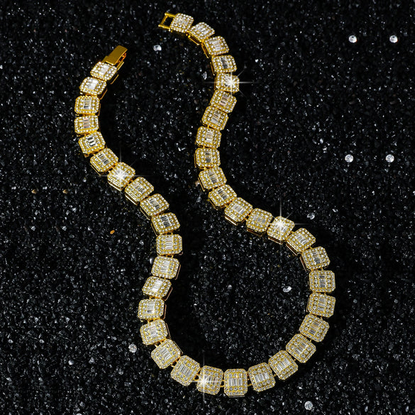 Men's Alloy Cuban Chain Hiphop Geometric Diamond Stitching Necklace