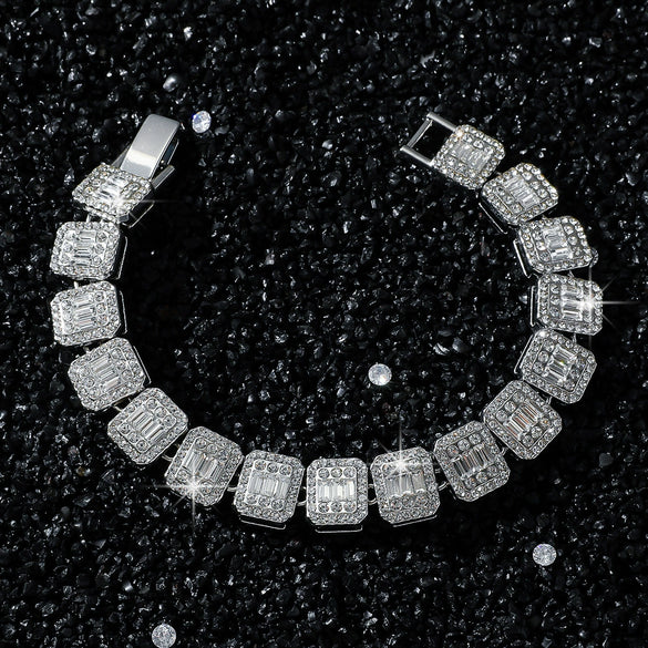 Men's Alloy Cuban Chain Hiphop Geometric Diamond Stitching Necklace