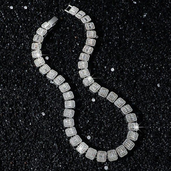 Men's Alloy Cuban Chain Hiphop Geometric Diamond Stitching Necklace