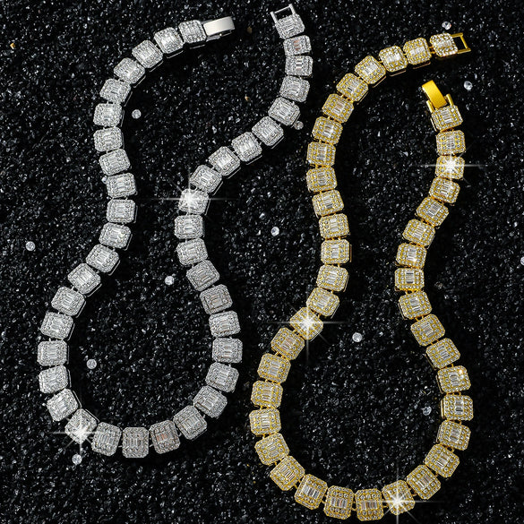 Men's Alloy Cuban Chain Hiphop Geometric Diamond Stitching Necklace