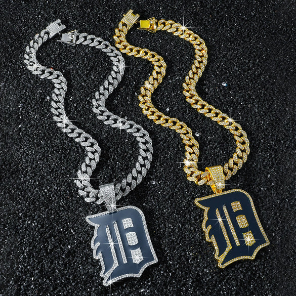 Men's Alloy Cuban Chain Hiphop Style Oil Dripping Baseball Team Logo Pendant Necklace With Electroplating
