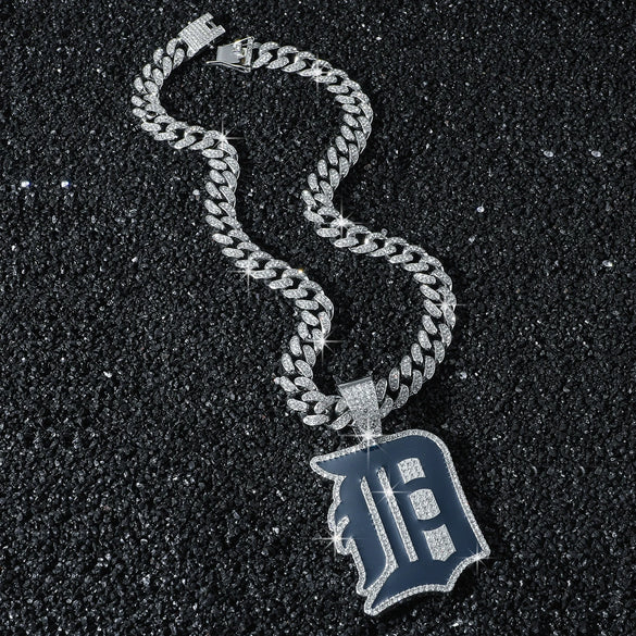 Men's Alloy Cuban Chain Hiphop Style Oil Dripping Baseball Team Logo Pendant Necklace With Electroplating