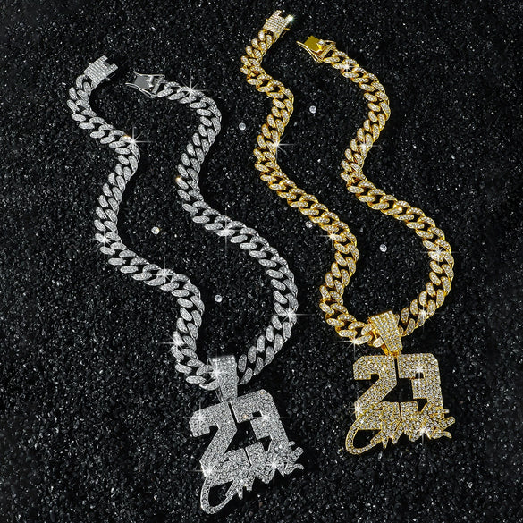 Men's Alloy Cuban Chain Hiphop Style Pendant Necklace With Letters Numbers Text Pattern And Electroplating