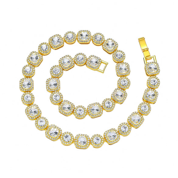 Men's Alloy Cuban Chain Jewelry With Geometric Pattern And Diamond Design Punk Style