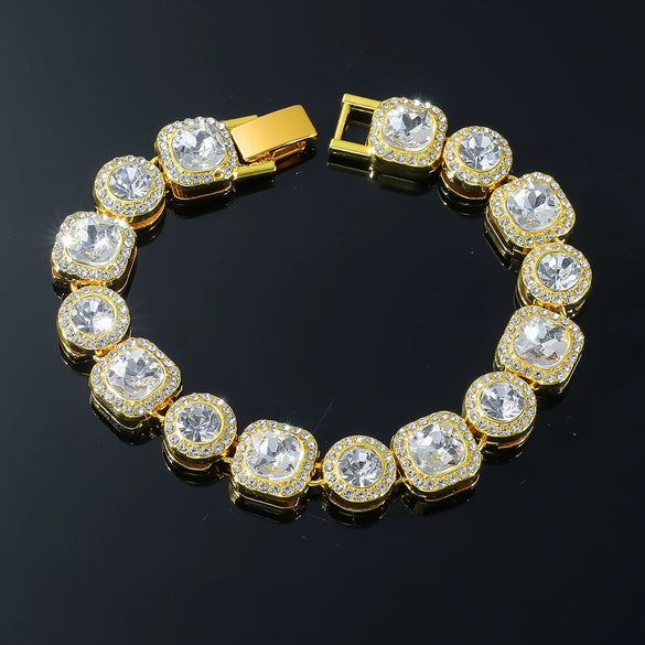 Men's Alloy Cuban Chain Jewelry With Geometric Pattern And Diamond Design Punk Style