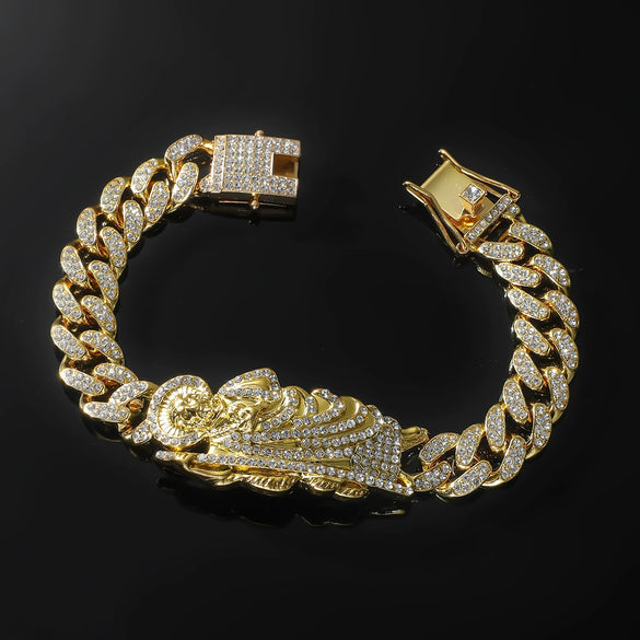 Men's Alloy Cuban Chain Necklace With Diamond And Death Figure Hiphop Style Geometric Design