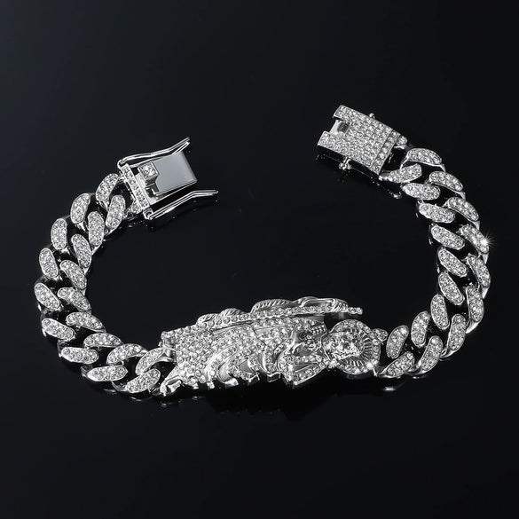 Men's Alloy Cuban Chain Necklace With Diamond And Death Figure Hiphop Style Geometric Design
