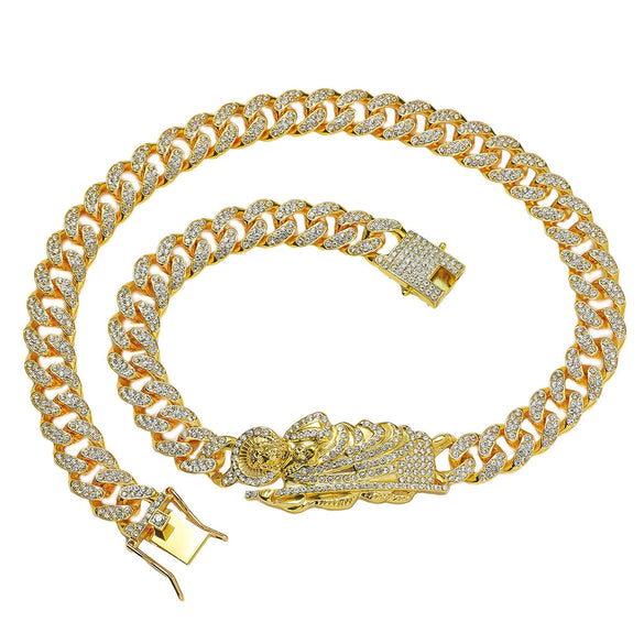 Men's Alloy Cuban Chain Necklace With Diamond And Death Figure Hiphop Style Geometric Design