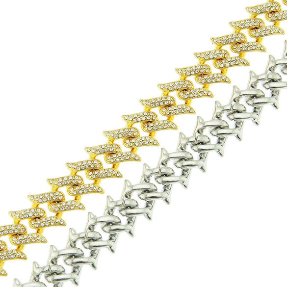 Men's Alloy Cuban Chain Necklace With Diamond And Geometric Design