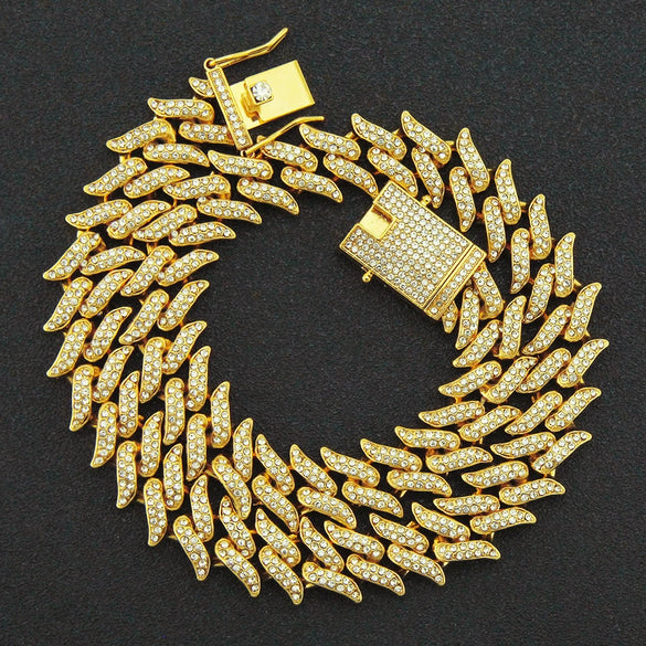 Men's Alloy Cuban Chain Necklace With Diamond And Geometric Design