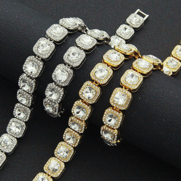 Men's Alloy Cuban Chain Necklace With Geometric Diamond Design
