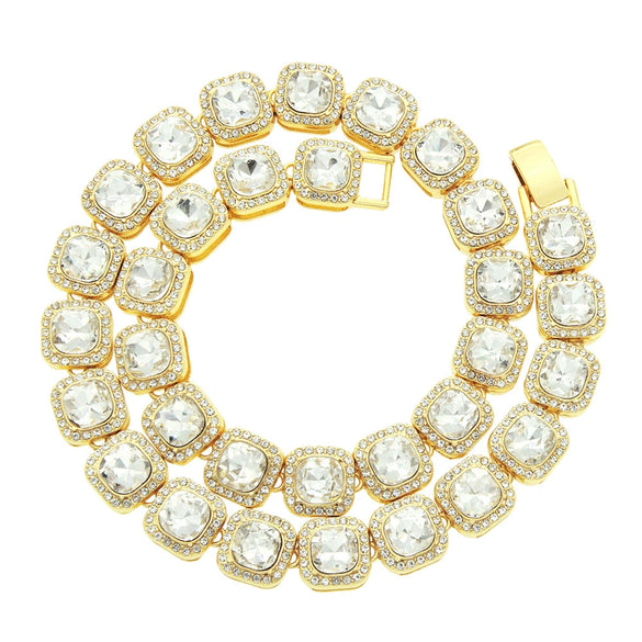 Men's Alloy Cuban Chain Necklace With Geometric Diamond Design