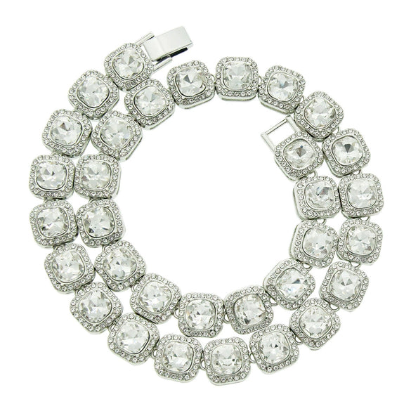 Men's Alloy Cuban Chain Necklace With Geometric Diamond Design