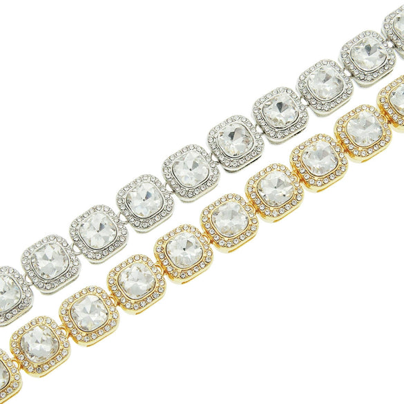 Men's Alloy Cuban Chain Necklace With Geometric Diamond Design