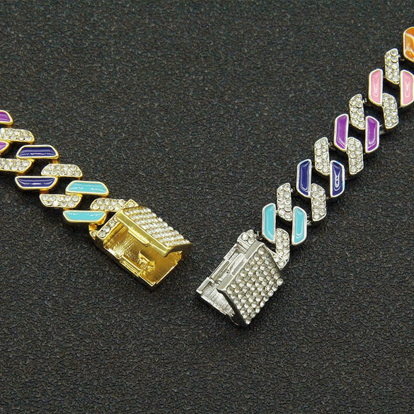 Men's Alloy Cuban Chain Necklace With Geometric Dripping Oil Design