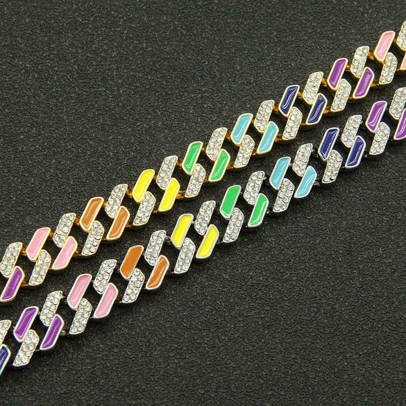 Men's Alloy Cuban Chain Necklace With Geometric Dripping Oil Design